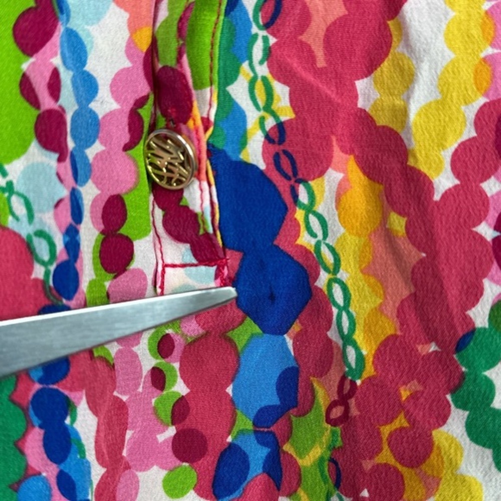 Lilly Pulitzer Shirt Women XXS Silk Geometric Long Sleeve Artsy Preppy Career - Picture 6 of 6